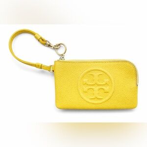Tory Burch Perry Bombe Zip Card Case Golden Sunset Yellow Leather Wristlet